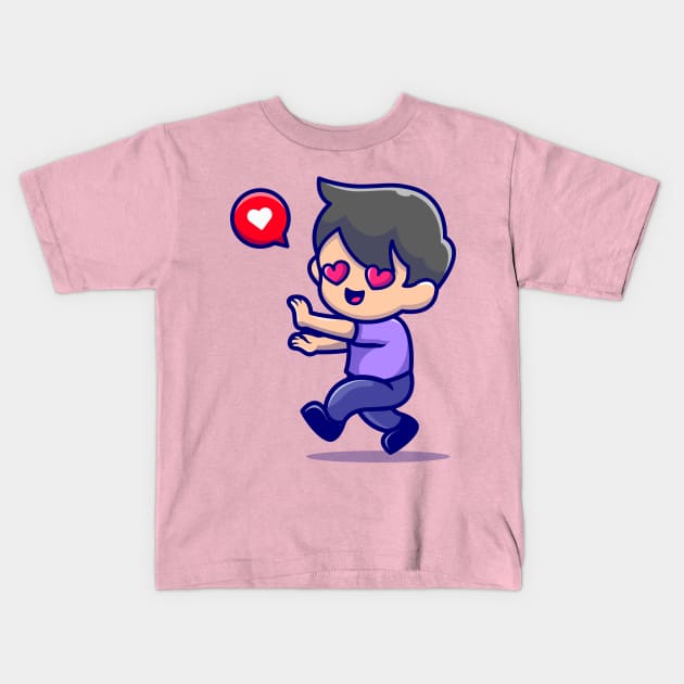 Cute Boy Falling In Love Cartoon Kids T-Shirt by Catalyst Labs